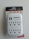 Monster Just Power It Up 0 Ft  L 6 Outlets Wall Tap Surge Protector W usb White