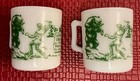 Davy Crockett Milk Green Print Glass 1950s Childs Cups  Vtg  lot Of 2 