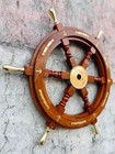 Vintage Wooden Ship Wheel Wall Decor Mahogany Brass Maritime Coastal Boat Wheel