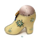 Fabric Shoe Pin Cushion Beaded Satin Top Antique Folk Art Native American Whimsy