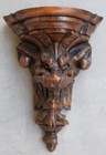 19th C Antique French Hand-carved Wooden Wall Shelf W Gargoyle Devil Satyr Face