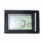 Black Genuine Leather Thin Men  Id Window Flat Credit Card Wallet Slim Holder