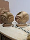 Heavy Solid Brass Scallop Shell Bookends  vintage Clam Shell Book Ends Set Of 2