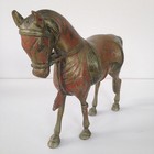 Solid Brass Horse Figurine Etched Red And Black Paint 8x9 Inch Vintage