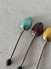Sterling Silver Enamel Vintage Small Spoons Set Of 3