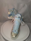 Blue White Rhinestone Floral Bridal Lace Up Sneakers