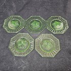 Vintage Green Uranium Depression Glass Octagonal Starburst Plates Set Of 5