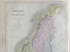 1871 Sweden   Norway Fully Hand Coloured Original Antique Map By Joshua Archer