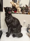 Mid Century Glossy Black Ceramic Panther Statue Sculpture