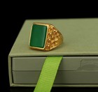 Fine Jadeite Jade 14k Gold Plated Women Ring Banzhi Jewelry Good Gift Box