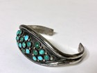Vintage Navajo Old Pawn Style Sterling Silver Turquoise Cluster Cuff Bracelet