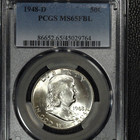 1948-d Franklin Half  Dollar  Pcgs Ms 65fbl  Toned Reverse