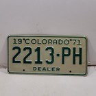 1971 Colorado Dealer Expired License Plate 2213-ph Man Cave Bar