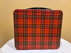 Vintage Aladdin Red Plaid Metal Lunch Box W  Thermos