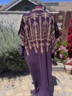 Luxury Purple Embroidered Kaftan Dress Traditional Cross Stitch Long Sleeve Maxi