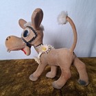 Vintage Flocked Donkey Figurine Plastic Daisy Flowers Kitschy Brown Hong Kong