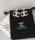 Vintage Chanel Gold-toned Faux Pearls Fashion Dangle Earrings