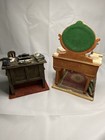 Lot Of 2 Vintage Porcelain Dioramas   Typewriter Desk   Vanity Desk