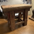 Antique Chinese Red Paint Low Stool Qing Era Primitive Wood 19th Century