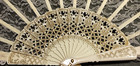 Lacy Folding Fan Cream Color With Gold Tone Accents On Frame  in Box 