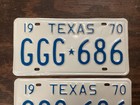 Vintage 1970 Texas License Plate Set Very Nicely Restored High Quality Ggg 686