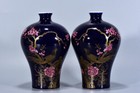 A Pair Chinese Pastel Porcelain Handpaintde Exquisite Flowers birds Vase 26686