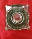 Vintage Beveled Crystal Inkwell With Brass Collar And Faceted Lid