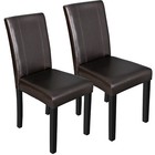 Set Of 2 Brown Leather Backrest Elegant Dining Parson Chair Armless Kitchen Room