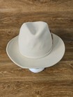 Vtg Dobbs Fifth Ave Cream Long Oval Fedora Hat Feathers Genuine Fur Felt 7-5 8