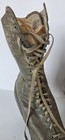 Antique Victorian Womens Green  Leather Boots Laced 19 Holes Pointy Witch Shoes