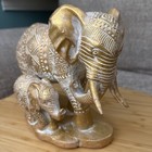 Pier 1 Gold   White Elephant Figure Statue Mother Baby Elephant Tribal Geometric
