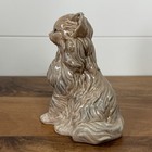 Vtg Persian Cat Figurine Ceramic Porcelain Tan Grey Blue Eyes Small  flaw  Mcm