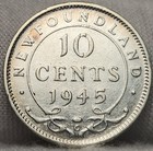      Newfoundland 1945-c Xf Silver 10 Cent King George Vi  Low Mintage Gb-45750