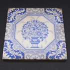 Antique Floor Tile Ceramic Victorian Old Church Gothic Nouveau Blue Floral 6  W