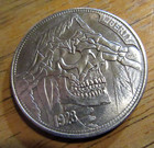1928 Skeleton Skull With Hands Sign Heart Hobo Nickel Coin  Abstract Art Craft