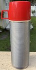 Vintage American Thermos Vacuum Pint Bottle No  2284 Ribbed Aluminum W  Red Cup