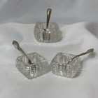 Antique Cut Glass Salt Cellars   13 15g Sterling Silver Spoons 3 Open Salt Dips