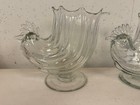 Vintage Mid Century Clear Glass Pair Of Chicken Design Vases