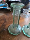 Pair Of Vintage 70s B Bluegreen Glass Square Bottle Neck Candle Stick Holder  n 