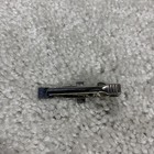 Vintage Silver Tone Tie Bar Clip Mens Rectangular Black Accent Dress Accessory