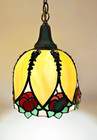 Art Deco 8 Paneled Caramel Slag   Stained Glass Tulip Hanging Pendant Lamp 14 