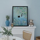 Fantasy Artists Monet Water Lilies Cat Wall Art  Framed Vintage Canvas Art Wa   