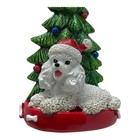White Poodle Wearing Santa Hat With Christmas Tree Ornament New
