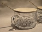 Vintage Style Glass Coffee Mugs With Wooden Lids 14 Oz Set Of 2 