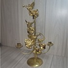 Vtg Ornate Gold Metal Angel Candelabra Candle Holder Mcm Holiday Center Piece