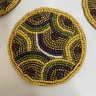 Set Of 4 Mackenzie Childs Yellow Brown Beaded Drink Coasters Satin Back New Boho