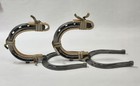 Pair Of Vintage 1960 s Western Style Metal   Leather Horseshoe Wall Hooks