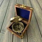 Nautical Brass Brunton Compass With Wooden Anchor Box   Vintage Marine Compass