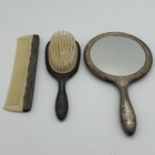 Vtg Silver Plate Vanity Set Victorian Floral Patina Aged Brush Comb Mirror Heavy