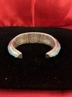 Vintage Navajo Jimmie Nezzie Sterling Silver Turquoise Inlay Storyteller Cuff